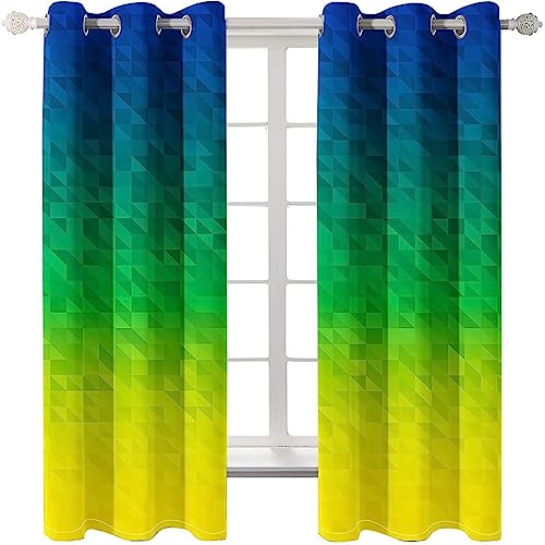 Homxi Vorhänge Blickdicht Hitzeschutz 2er Set,2 x 107W x 160H cm,Vorhänge Wohnzimmer Blickdicht Blau Grün Gelb Geometriemuster Vorhänge Ösen von Homxi