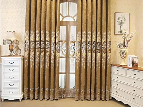 Homxi Vorhänge Blickdicht Hitzeschutz 2er Set,2 x 137W x 274H cm,Vorhang Modern Blickdicht Braun Stickmuster Vorhang Haken Ringe von Homxi