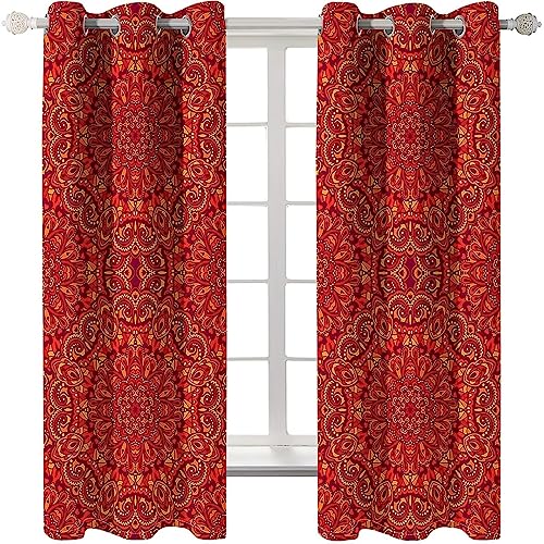 Homxi Vorhänge Blickdicht Modern 2er Set,2 x 107W x 115H cm,Verdunkelungsvorhänge Blickdicht Rot Blumen Stoffdruck Ösen Vorhang von Homxi