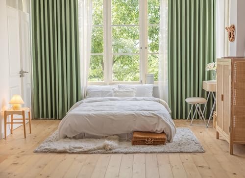 Homxi Vorhänge Blickdicht Schlafzimmer 2er Set,2 x 137W x 244H cm,Gardinen Lichtundurchlässig Matcha Grün Einfarbig mit Raute Vorhänge Ösen Küche von Homxi