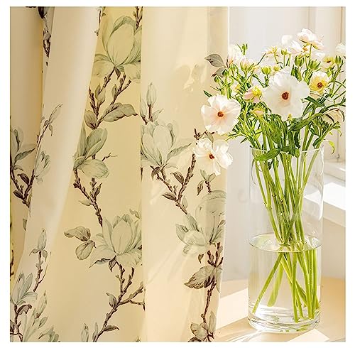 Homxi Vorhänge Blickdicht Und Wärmeisolierend 2er Set 2 x 132W x 244H cm,Vorhang Blickdicht Jugendzimmer Beige Grün Blumenmuster Gardinen mit Haken von Homxi