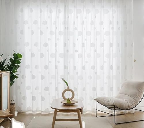 Homxi Vorhänge Durchsichtig Schlafzimmer 2er Set,2 x 137W x 244H cm,Küchenvorhang Halbtransparent Weiß Wolkenmuster Vorhang Raffhalter Haken von Homxi