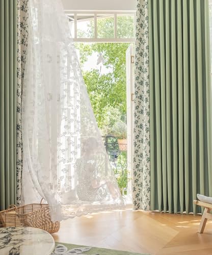 Homxi Vorhänge Kinderzimmer Blickdicht 2er Set,2 x 137W x 229H cm,Vorhang Blickdicht Grün Spleißen von Blumen Küchengardinen Modern Ösen von Homxi
