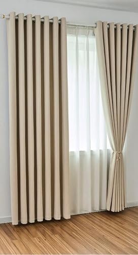 Homxi Vorhänge Schlafzimmer Blickdicht 2er Set,2 x 132W x 244H cm,Vorhang Kinderzimmer Lichtdicht Beige Einfarbig mit Blattmuster Küchengardinen Modern mit Ösen von Homxi