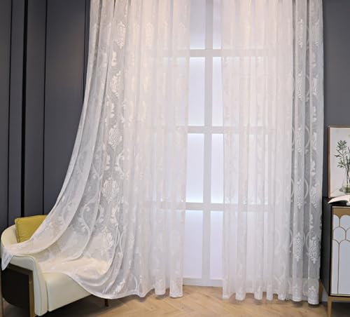 Homxi Vorhänge Schlafzimmer Transparent 2er Set,2 x 137W x 160H cm,Gardinen Halbtransparent Weiß Florale Stickerei Vorhänge für Haken von Homxi