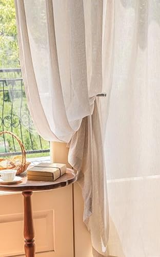 Homxi Vorhänge Schlafzimmer Transparent 2er Set,2 x 86W x 214H cm,Tüll Gardine Küche Beige Einfarbig Gardinen Fensterhaken von Homxi
