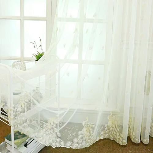 Homxi Vorhänge Transparent 2er Set,2 x 107W x 147H cm,Vorhänge Halbtransparent Gelb Stickmuster Gardinen Haken für Ringe Homxi Vorhänge Transparent 2er Set,2 x 107W x 147H cm,Vorhänge Halbtransparent Gelb Stickmuster Gardinen Haken für Ringe von Homxi
