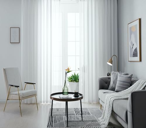 Homxi Vorhänge Transparent Tüll 2er Set,2 x 86W x 214H cm,Voile Gardinen Vorhang Weiß Einfarbig Gardinen Ösenringe von Homxi