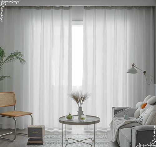 Homxi Vorhänge Wohnzimmer Durchsichtig 2er Set,2 x 132W x 115H cm,Vorhänge Tüll Weiß Einfarbig Vorhang für Haken von Homxi