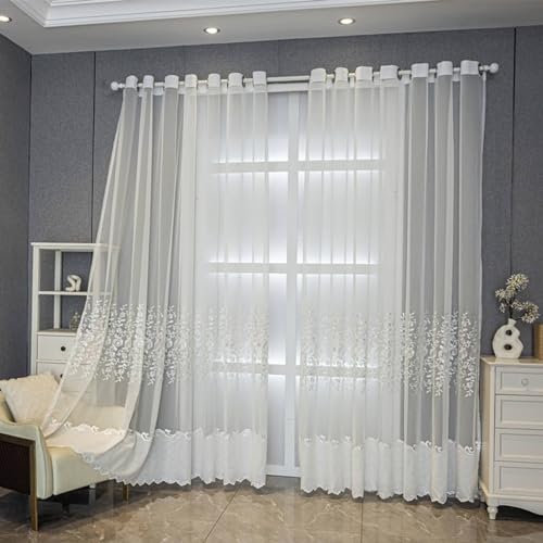 Homxi Vorhänge Wohnzimmer Durchsichtig 2er Set,2 x 132W x 160H cm,Tüll Vorhang Kinderzimmer Weiß Blumen Stickmuster Wohnzimmer Gardinen mit Ösen Homxi Vorhänge Wohnzimmer Durchsichtig 2er Set,2 x 132W x 160H cm,Tüll Vorhang Kinderzimmer Weiß Blumen Stickmuster Wohnzimmer Gardinen mit Ösen von Homxi