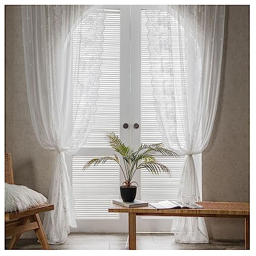 Homxi Vorhänge Wohnzimmer Durchsichtig 2er Set 2 x 130W x 240H cm,Gardinen Wohnzimmer Transparent Weiß Einfarbig und Blume mit Spitze Vorhang Gardinenhaken von Homxi