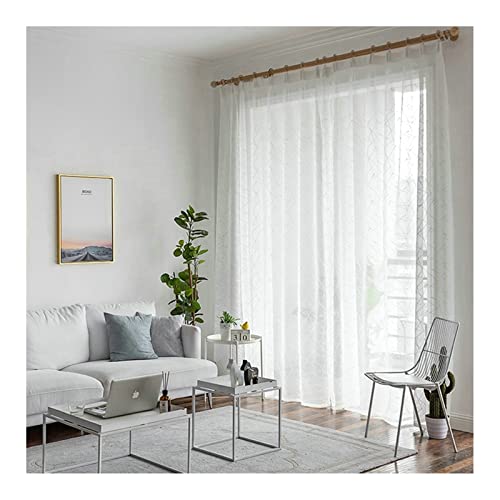 Homxi Vorhänge Wohnzimmer Halbtransparent 2er Set 2 x 107Wx138L cm,Gardinen Wohnzimmer Halbtransparent Weiß Streifen Vorhang Raffhalter Haken von Homxi