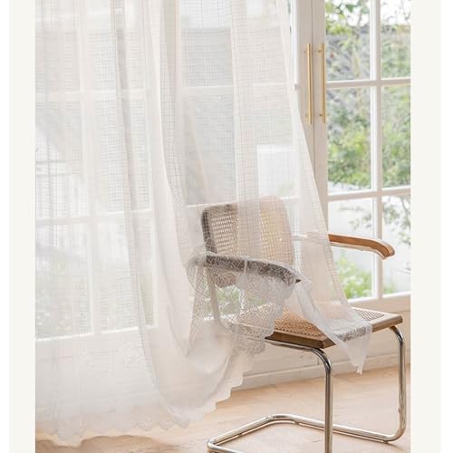 Homxi Vorhänge Wohnzimmer Voile 2er Set,2 x 107W x 214H cm,Küchenvorhang Weiß Gitter mit Blumenmuster Vorhänge Wohnzimmer mit Ösen von Homxi