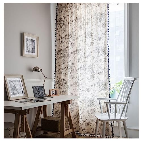 Homxi Vorhänge und Tüll 2er Set 2 x 150W x 260H cm,Vorhang Transparent Schlafzimmer Schwarz Beige Blume mit Quasten Vorhang Fensterhaken Homxi Vorhänge und Tüll 2er Set 2 x 150W x 260H cm,Vorhang Transparent Schlafzimmer Schwarz Beige Blume mit Quasten Vorhang Fensterhaken von Homxi