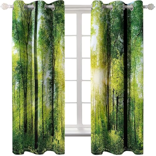 Homxi Vorhang Blickdicht Jugendzimmer 2er Set,2 x 214W x 183H cm,Vorhänge Set Ösen Bäume und Sonnenschein Landschaft Grün Gardine Vorhang für Küchen Homxi Vorhang Blickdicht Jugendzimmer 2er Set,2 x 214W x 183H cm,Vorhänge Set Ösen Bäume und Sonnenschein Landschaft Grün Gardine Vorhang für Küchen von Homxi