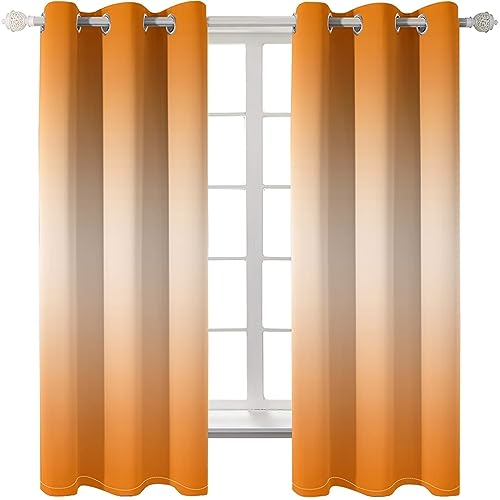 Homxi Vorhang Blickdicht Kinderzimmer 2er Set,2 x 107W x 115H cm,Blickdichter Vorhang Jugendzimmer Orange Farbverlauf Vorhang mit Ösen von Homxi