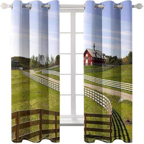 Homxi Vorhang Blickdicht Schlafzimmer 2er Pack,2 x 102W x 183H cm,Küchengardinen mit Ösen Rasen und Hauslandschaft Vorhang Grün Rot für Wohnzimmer Modern Homxi Vorhang Blickdicht Schlafzimmer 2er Pack,2 x 102W x 183H cm,Küchengardinen mit Ösen Rasen und Hauslandschaft Vorhang Grün Rot für Wohnzimmer Modern von Homxi