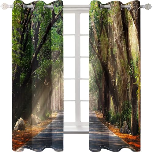 Homxi Vorhang Blickdicht Schlafzimmer 2er Set,2 x 132W x 229H cm,KüchenVorhänge Modern mit Ösen Bäume und Weglandschaft Vorhang Grün Braun Grau Wohnzimmer Modern von Homxi