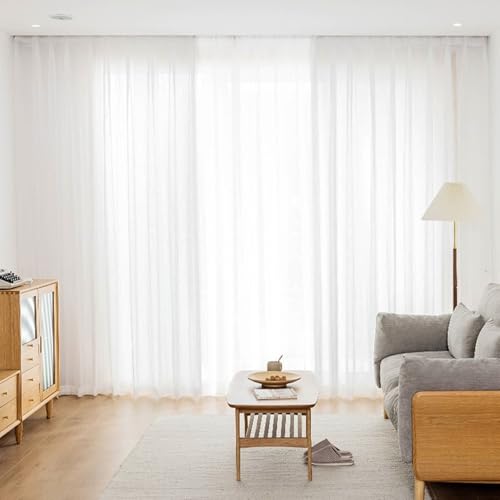 Homxi Vorhang Durchsichtig 2er Set,2 x 107W x 147H cm,Vorhang Küchen Modern Weiß Einfarbig Vorhänge Ösen Modern von Homxi
