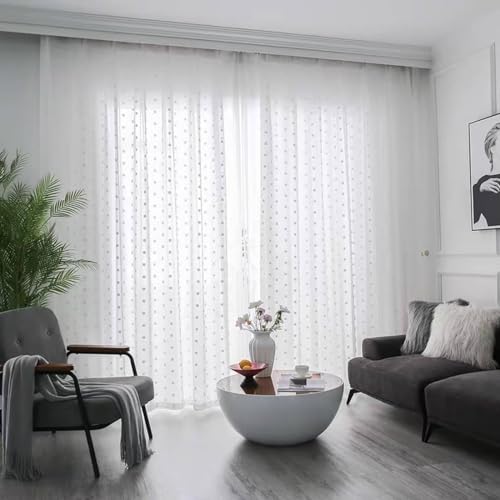 Homxi Vorhang Fenster Transparent 2er Set,2 x 132W x 274H cm,Gardinen Voile Weiß Tupfenmuster Küchengardinen Modern mit Ösen Homxi Vorhang Fenster Transparent 2er Set,2 x 132W x 274H cm,Gardinen Voile Weiß Tupfenmuster Küchengardinen Modern mit Ösen von Homxi