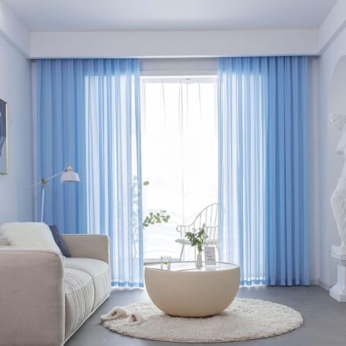 Homxi Vorhang Halbtransparent Modern 2er Set,2 x 96W x 214H cm,Voile Vorhang Transparent Blau Einfarbig Vorhang mit Gardinenhaken Homxi Vorhang Halbtransparent Modern 2er Set,2 x 96W x 214H cm,Voile Vorhang Transparent Blau Einfarbig Vorhang mit Gardinenhaken von Homxi