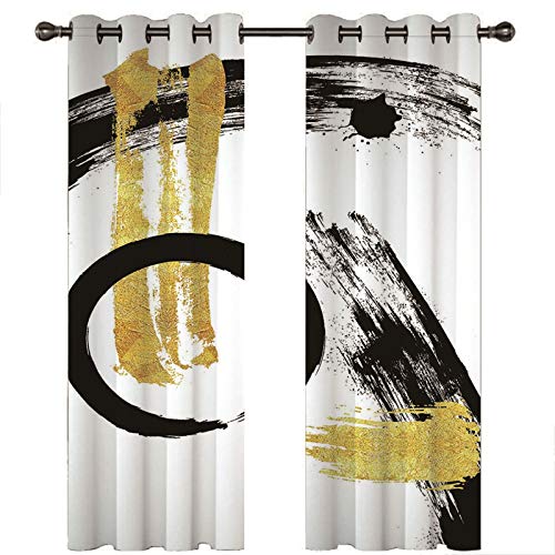 Homxi Vorhang Kinderzimmer Lichtdicht 2er Set,2 x 137W x 138H cm,Vorhänge Blickdicht und Wärmeisolierend Weiß Schwarz Gold Abstrakte Malerei Vorhang Ösen von Homxi