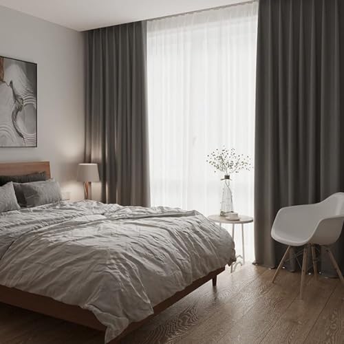 Homxi Vorhang Küche Blickdicht 2er Set,2 x 137W x 244H cm,Vorhang Blickdicht Wohnzimmer Dunkelgrau Einfarbig Gardinen Fensterhaken Homxi Vorhang Küche Blickdicht 2er Set,2 x 137W x 244H cm,Vorhang Blickdicht Wohnzimmer Dunkelgrau Einfarbig Gardinen Fensterhaken von Homxi