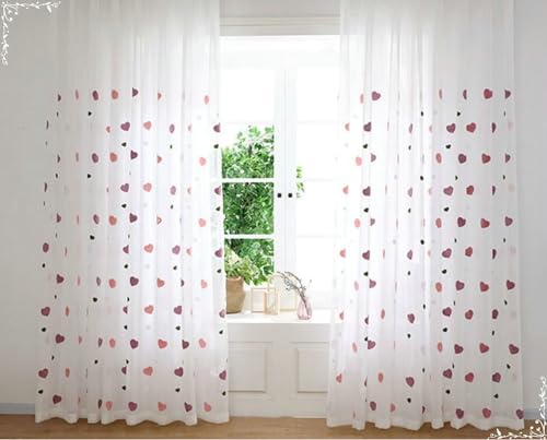 Homxi Vorhang Lichtundurchlässig Kinder 2er Set,2 x 132W x 274H cm,Vorhänge Wohnzimmer Transparent Rosa Herzmuster Vorhänge Haken von Homxi