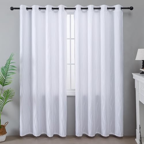 Homxi Vorhang Modern Blickdicht 2 Panels,2 x 100W x 200H cm,Vorhänge für Küchen Einfarbig Weiß Vorhang Schlafzimmer mit Ösen von Homxi