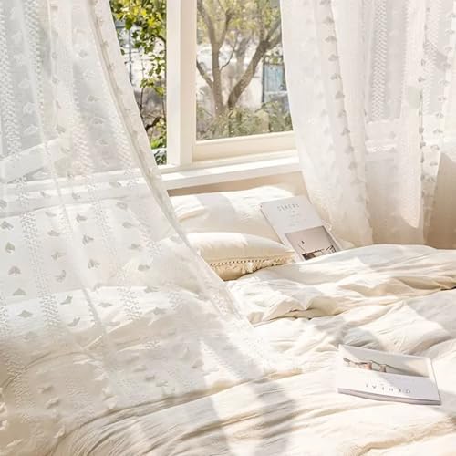 Homxi Vorhang Schlafzimmer Transparent 2er Set,2 x 137W x 274H cm,Gardinen Durchsichtig Weiß Blumenmuster Gardinen Haken für Ringe von Homxi