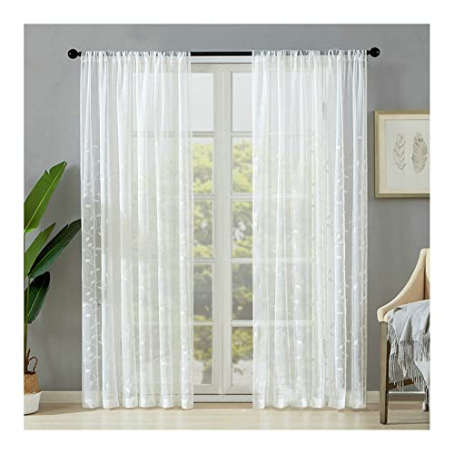 Homxi Vorhang Schlafzimmer Transparent 2er Set 2 x 86Wx138L cm,Gardinen Transparent Küche Weiß Gemusterte Blattzweige Vorhänge mit Taschen Homxi Vorhang Schlafzimmer Transparent 2er Set 2 x 86Wx138L cm,Gardinen Transparent Küche Weiß Gemusterte Blattzweige Vorhänge mit Taschen von Homxi