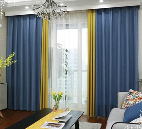 Homxi Vorhang Set Blickdicht 2er Set,2 x 107W x 229H cm,Blickdichte Gardinen Wohnzimmer Blau Gelb Spleißen Einfarbig Ösen Vorhange von Homxi