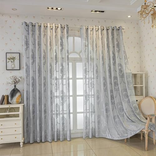 Homxi Vorhang Transparent Schlafzimmer 2er Set,2 x 107W x 132H cm,Vorhänge Wohnzimmer Voile Grau Blüten und Blattmuster Wohnzimmer Gardinen mit Ösen Homxi Vorhang Transparent Schlafzimmer 2er Set,2 x 107W x 132H cm,Vorhänge Wohnzimmer Voile Grau Blüten und Blattmuster Wohnzimmer Gardinen mit Ösen von Homxi