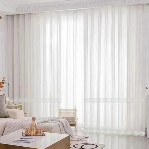Homxi Vorhang Transparent Schlafzimmer 2er Set,2 x 137W x 160H cm,Voile Gardinen Halbtransparent Weiß Spitze mit Hohl Vorhang mit Haken Homxi Vorhang Transparent Schlafzimmer 2er Set,2 x 137W x 160H cm,Voile Gardinen Halbtransparent Weiß Spitze mit Hohl Vorhang mit Haken von Homxi