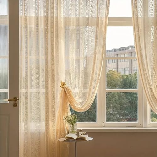 Homxi Vorhang Transparent Schlafzimmer 2er Set,2 x 86W x 214H cm,Tüll Vorhang Gelb Beige Hohl Spitze Vorhänge Wohnzimmer Ösen Homxi Vorhang Transparent Schlafzimmer 2er Set,2 x 86W x 214H cm,Tüll Vorhang Gelb Beige Hohl Spitze Vorhänge Wohnzimmer Ösen von Homxi