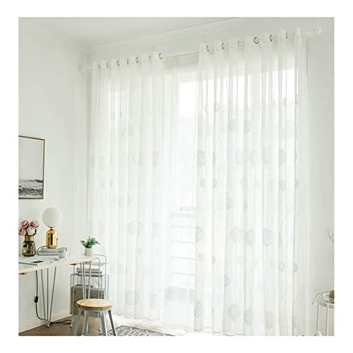 Homxi Vorhang Transparent Schlafzimmer 2er Set 2 x 132Wx115L cm,Tüll Vorhang Wohnzimmer Weiß Stickerei Gardinen Ösen von Homxi