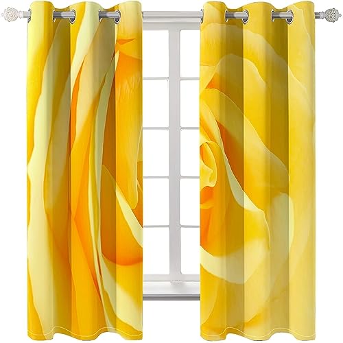 Homxi Vorhang Verdunkelung 2er Set,2 x 107W x 183H cm,Küchenvorhang Blickdicht Gelb Blumenmuster Ösenvorhang Gardine Homxi Vorhang Verdunkelung 2er Set,2 x 107W x 183H cm,Küchenvorhang Blickdicht Gelb Blumenmuster Ösenvorhang Gardine von Homxi