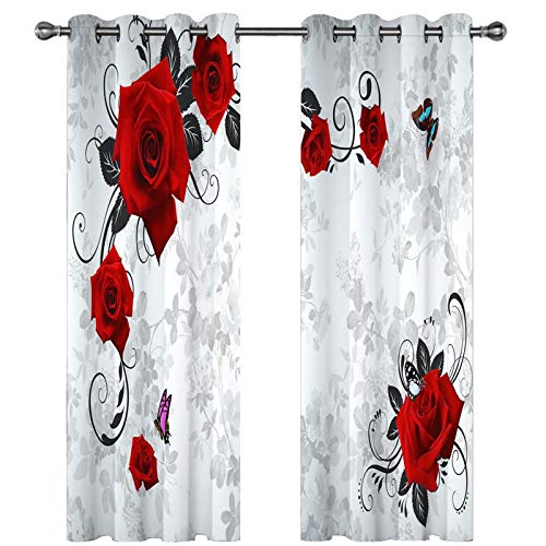 Homxi Vorhang Wohnzimmer 2er Set Blickdicht,2 x 107W x 160H cm,Küchen Vorhang Blickdicht Rot Grau Rosenblüte und Schmetterling Ösenvorhang Modern Homxi Vorhang Wohnzimmer 2er Set Blickdicht,2 x 107W x 160H cm,Küchen Vorhang Blickdicht Rot Grau Rosenblüte und Schmetterling Ösenvorhang Modern von Homxi