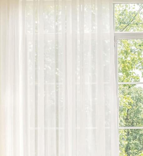 Homxi Vorhang mit Tüll 2er Set,2 x 107W x 147H cm,Voile Gardinen Halbtransparent Weiß Einfarbig Vorhang Ösen von Homxi