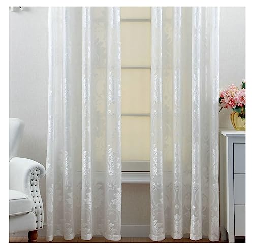 Homxi Vorhang mit Tüll 2er Set 2 x 132W x 160H cm,Tüll Vorhang Kinderzimmer Weiß Blumenmuster Vorhänge Haken von Homxi