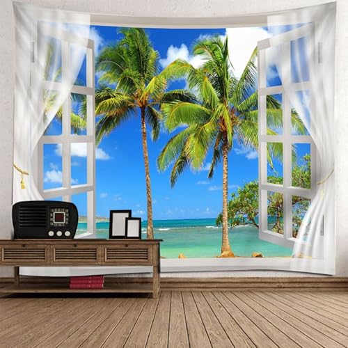 Homxi Wall Tapestry Kinderzimmer Wanddeko 150 x 130 CM,Seeblick Strandfenster Polyester Tapestry Deko Kinderzimmer Weiß Grün Blau Homxi Wall Tapestry Kinderzimmer Wanddeko 150 x 130 CM,Seeblick Strandfenster Polyester Tapestry Deko Kinderzimmer Weiß Grün Blau von Homxi