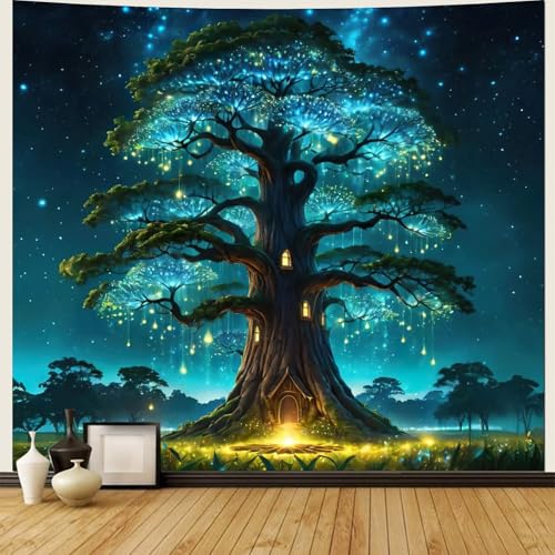 Homxi Wandteppich Bäume 300 x 256 CM, Wald Baum für Wohnzimmer, Zauberwald Tapestry Grün von Homxi