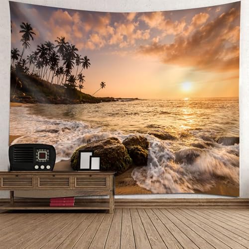 Homxi Wandteppich Moderne Kunst Schlafzimmer 260 W x 240 H CM, Meeres Sonnenuntergangslandschaft, Tapestry Wand Tuch Polyester, Braun von Homxi