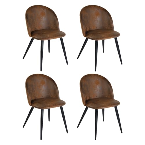 Esszimmerstuhl, 4er-Set moderne Küchenstühle aus Wildleder mit weicher Polsterung Große Rückenlehne Robuste Metallstruktur, kratzfeste Fußmatten Design Esszimmer-Seitenstühle Einfache Montage, Braun von Homy Casa
