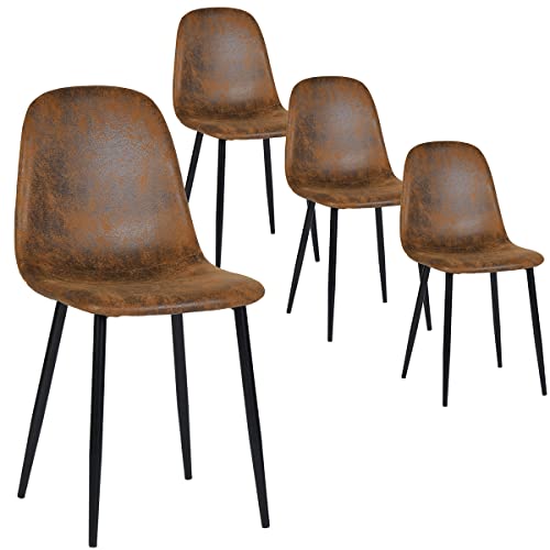 FurnitureR Set von 4 Esszimmerstühlen Faux Wildleder skandinavische Vintage Küchenstühle für Esszimmer, schwarzes Bein, braun von Homy Casa