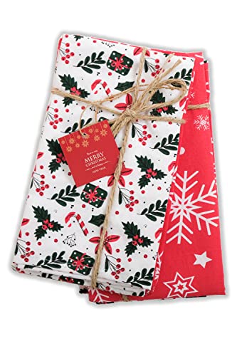 Weihnachtliche Geschirrtücher für die Küche, Set aus 2 Baumwoll-Handtüchern, dekorative Küchentücher im Weihnachtsdesign von Homy Textiles