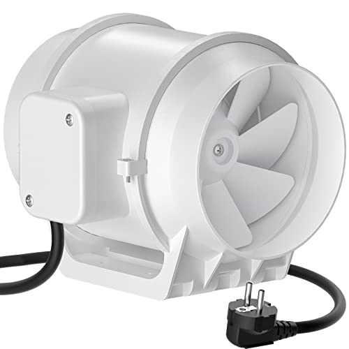 HG Power Rauchabzug Rohrventilator 125mm, Abluftventilator 230V Leise Kanalventilator Energiesparend Badlüfter Rohrlüfter mit EU-Stecker für Küchen Badezimmer Garage von HG Power