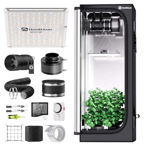 Hon&Guan Growzelt Komplettset mit HG1000 LED Grow Lampe 60x60x160cm Grow Tent 150mm Rohrventilator Aktivkohlefilter Belüftungssystem, Grow Zelt Komplettset Hydroponics Indoor Grow Set von Hon&Guan