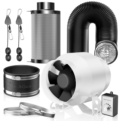 Hon&Guan HI-PE Abluftset Super Luftmenge 360m³/h 100mm Rohrventilator mit Drehzahlregler Aktivkohlenfilter Abluftchlauch Gummimuffe, Fortschrittlicher EC-Motor Lüftungsgebläse Komplettset von Hon&Guan