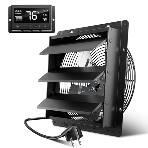 Hon&Guan Industrielle Abluftventilator 300mm EC-Motor Super Luftmenge 1650m³/h Wandventilator mit Teuchtigkeitssensor Temperatursensor Ganzmetallgehäuse Fensterläden Wandlüfter für Keller Garage Attic von Hon&Guan